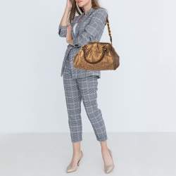 Pre Owned Marc Jacobs Brown/Gold Houndstooth Print Leather and Calfhair Stam Satchel