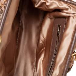 Pre Owned Marc Jacobs Brown/Gold Houndstooth Print Leather and Calfhair Stam Satchel