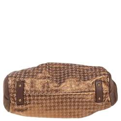 Pre Owned Marc Jacobs Brown/Gold Houndstooth Print Leather and Calfhair Stam Satchel