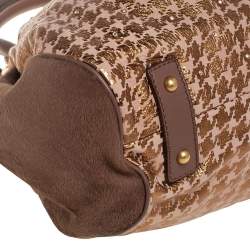Pre Owned Marc Jacobs Brown/Gold Houndstooth Print Leather and Calfhair Stam Satchel