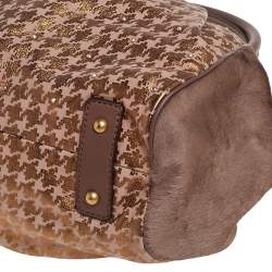Pre Owned Marc Jacobs Brown/Gold Houndstooth Print Leather and Calfhair Stam Satchel