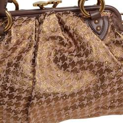 Pre Owned Marc Jacobs Brown/Gold Houndstooth Print Leather and Calfhair Stam Satchel