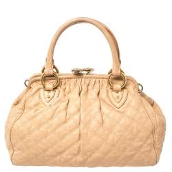 Pre Owned Marc Jacobs Peach Quilted Leather Stam Satchel