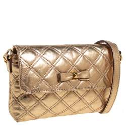 Pre Owned Marc Jacobs Metallic Gold Quilted Leather Bow Shoulder Bag