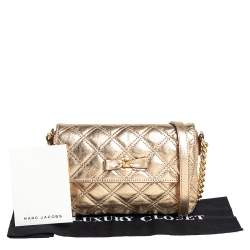 Pre Owned Marc Jacobs Metallic Gold Quilted Leather Bow Shoulder Bag