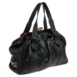 Pre Owned Marc Jacobs Dark Green Python and Leather Stam Satchel