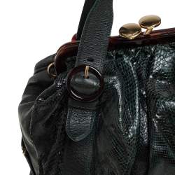 Pre Owned Marc Jacobs Dark Green Python and Leather Stam Satchel