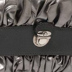 Mark Jacobs  Metallic/Grey Gathered Coated Canvas and Leather Pushlock Clutch 