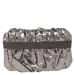 Mark Jacobs  Metallic/Grey Gathered Coated Canvas and Leather Pushlock Clutch 