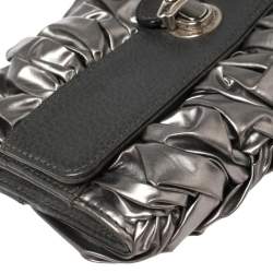 Mark Jacobs  Metallic/Grey Gathered Coated Canvas and Leather Pushlock Clutch 