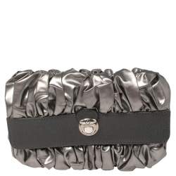 Mark Jacobs  Metallic/Grey Gathered Coated Canvas and Leather Pushlock Clutch 