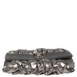 Mark Jacobs  Metallic/Grey Gathered Coated Canvas and Leather Pushlock Clutch 