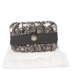 Mark Jacobs  Metallic/Grey Gathered Coated Canvas and Leather Pushlock Clutch 