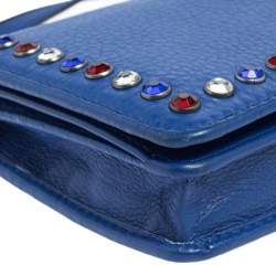 Pre Owned Marc Jacobs Blue Leather Jewel Embellished Wallet on Strap 