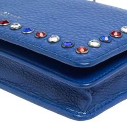 Pre Owned Marc Jacobs Blue Leather Jewel Embellished Wallet on Strap 