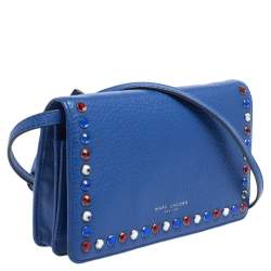 Pre Owned Marc Jacobs Blue Leather Jewel Embellished Wallet on Strap 
