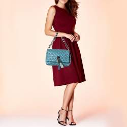 Pre Owned Marc Jacobs Blue Printed Leather Flap Padlock Shoulder Bag