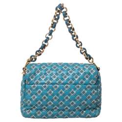 Pre Owned Marc Jacobs Blue Printed Leather Flap Padlock Shoulder Bag