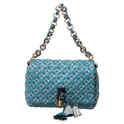 Pre Owned Marc Jacobs Blue Printed Leather Flap Padlock Shoulder Bag