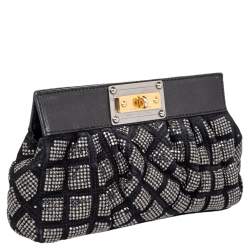 Pre Owned Marc Jacobs Black Suede And Leather Embellished Clutch