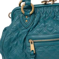 Pre Owned Marc Jacobs Teal Blue Quilted Leather Stam Satchel