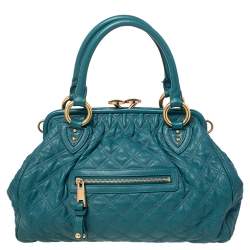 Pre Owned Marc Jacobs Teal Blue Quilted Leather Stam Satchel
