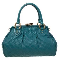 Pre Owned Marc Jacobs Teal Blue Quilted Leather Stam Satchel