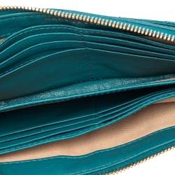 Pre Owned Marc Jacobs Teal Blue Quilted Leather Double Pocket Zip Clutch