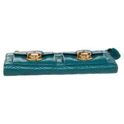 Pre Owned Marc Jacobs Teal Blue Quilted Leather Double Pocket Zip Clutch