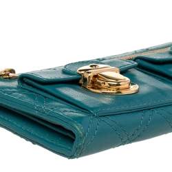 Pre Owned Marc Jacobs Teal Blue Quilted Leather Double Pocket Zip Clutch