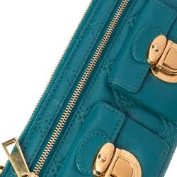 Pre Owned Marc Jacobs Teal Blue Quilted Leather Double Pocket Zip Clutch