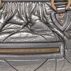 Pre Owned Marc Jacobs Metallic Grey Quilted Leather Stam Satchel