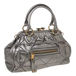 Pre Owned Marc Jacobs Metallic Grey Quilted Leather Stam Satchel