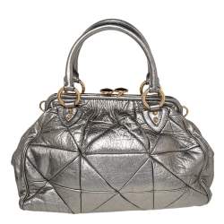 Pre Owned Marc Jacobs Metallic Grey Quilted Leather Stam Satchel