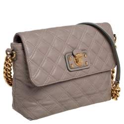 Pre Owned Marc Jacobs Beige Quilted Leather The Large Single Flap Shoulder Bag