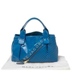 Pre Owned Marc Jacobs Blue Quilted Glossy Leather Eyelet Logo Tote