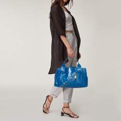 Pre Owned Marc Jacobs Blue Quilted Glossy Leather Eyelet Logo Tote