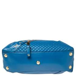 Pre Owned Marc Jacobs Blue Quilted Glossy Leather Eyelet Logo Tote