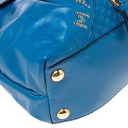 Pre Owned Marc Jacobs Blue Quilted Glossy Leather Eyelet Logo Tote