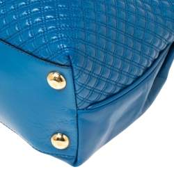 Pre Owned Marc Jacobs Blue Quilted Glossy Leather Eyelet Logo Tote