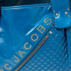 Pre Owned Marc Jacobs Blue Quilted Glossy Leather Eyelet Logo Tote