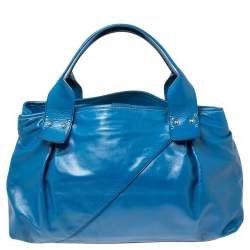 Pre Owned Marc Jacobs Blue Quilted Glossy Leather Eyelet Logo Tote