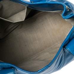 Pre Owned Marc Jacobs Blue Quilted Glossy Leather Eyelet Logo Tote