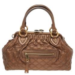 Pre Owned Marc Jacobs Metallic Brown Quilted Leather Stam Satchel