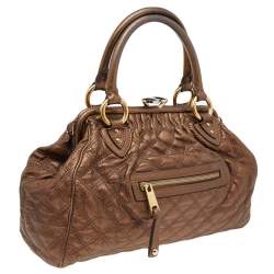 Pre Owned Marc Jacobs Metallic Brown Quilted Leather Stam Satchel