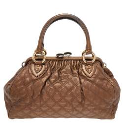 Pre Owned Marc Jacobs Metallic Brown Quilted Leather Stam Satchel