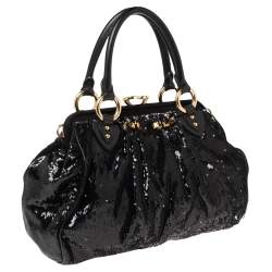 Pre Owned Marc Jacobs Blue/Black Sequin,Suede and Leather New York Rocker Stam Satchel