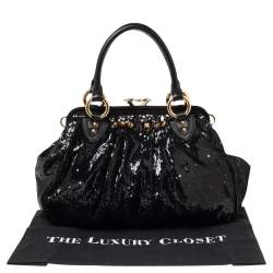 Pre Owned Marc Jacobs Blue/Black Sequin,Suede and Leather New York Rocker Stam Satchel