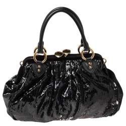 Pre Owned Marc Jacobs Blue/Black Sequin,Suede and Leather New York Rocker Stam Satchel