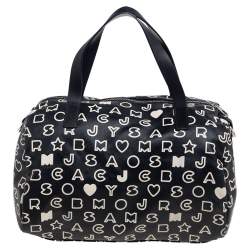 Pre Owned Marc Jacobs Black/White Dreamy Logo Coated Canvas and Leather Eazy Taryn Boston Bag